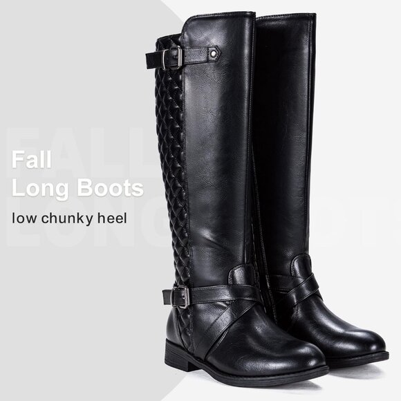 Women's Black Jeossy Women's 950 Knee High Riding Boots with Zipper Wide Calf - Picture 4 of 8